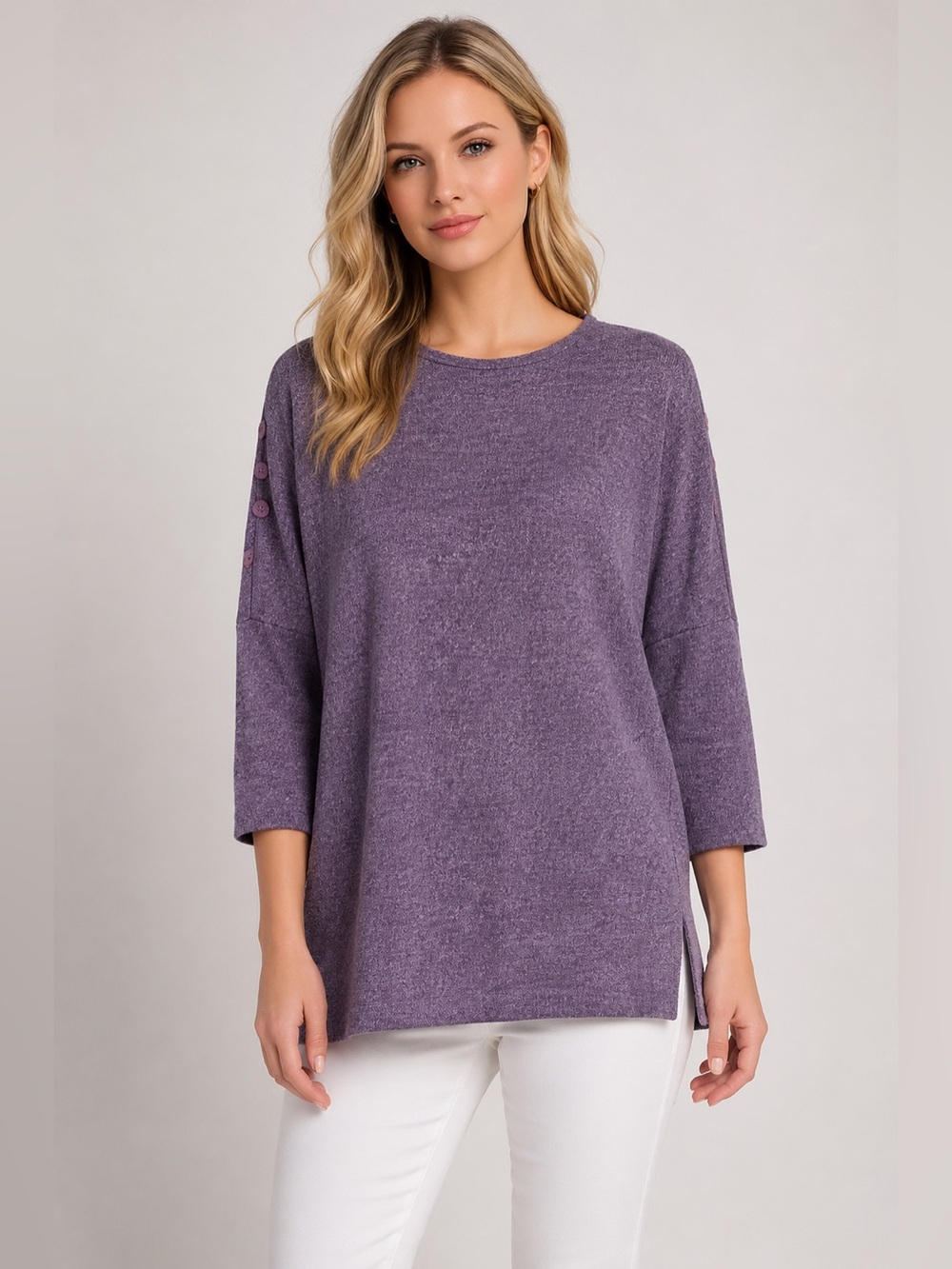Clara Sun Woo Lavender Purple Knit Top Dolman Sleeve Tunic Size Large Asymmetric